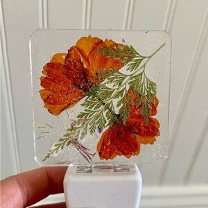 Hand Crafted Floral Night Light with Orange and Green Accents